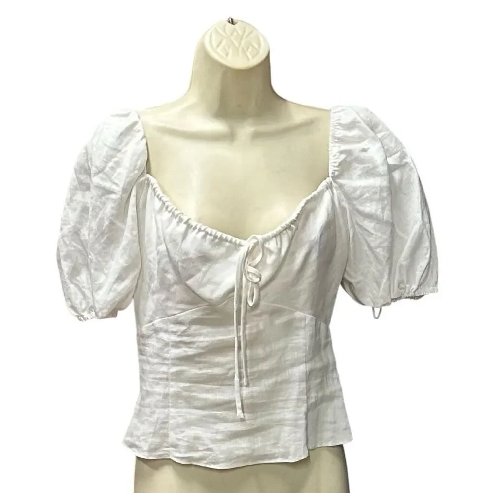 Reformation Rory linen puff sleeve top in White NWT Size 8